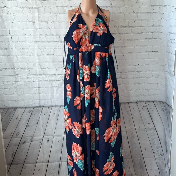 Xtaren Dresses & Skirts - Xtaren dark blue & red floral long sleeveless dress size M